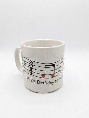 1980s Russ Berrie "Happy Birthday to You" Musical Staff Coffee Mug 3inch